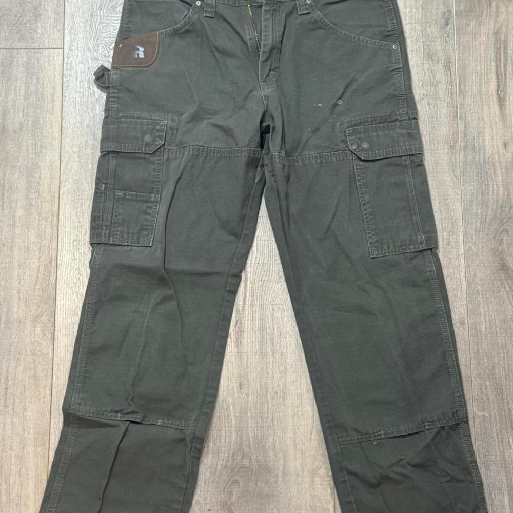 wrangler mens green cargo carpenter loose pants 34x30